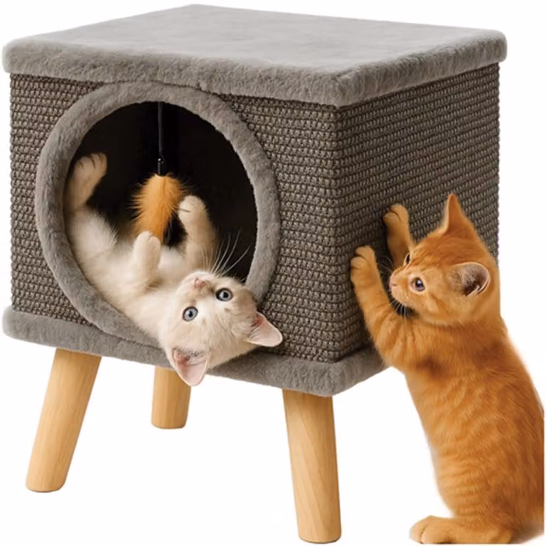 Casa per gatti su gambe con tiragraffi
