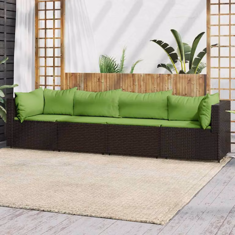 Set Mobili da Giardino vidaXL in Polyrattan Marrone e Verde con Cuscini e Struttura in Acciaio con Design Moderno a L