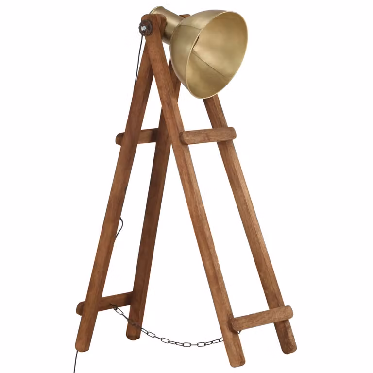 Lampada da terra in ottone E27 in legno massiccio di mango
