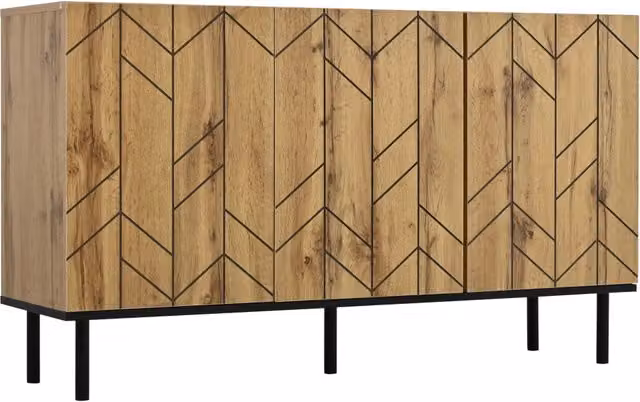 Sideboard moderno 120x35x70 cm con 3 ante in truciolato robusto e gambe in metallo nero, portata 50 kg, colore legno naturale