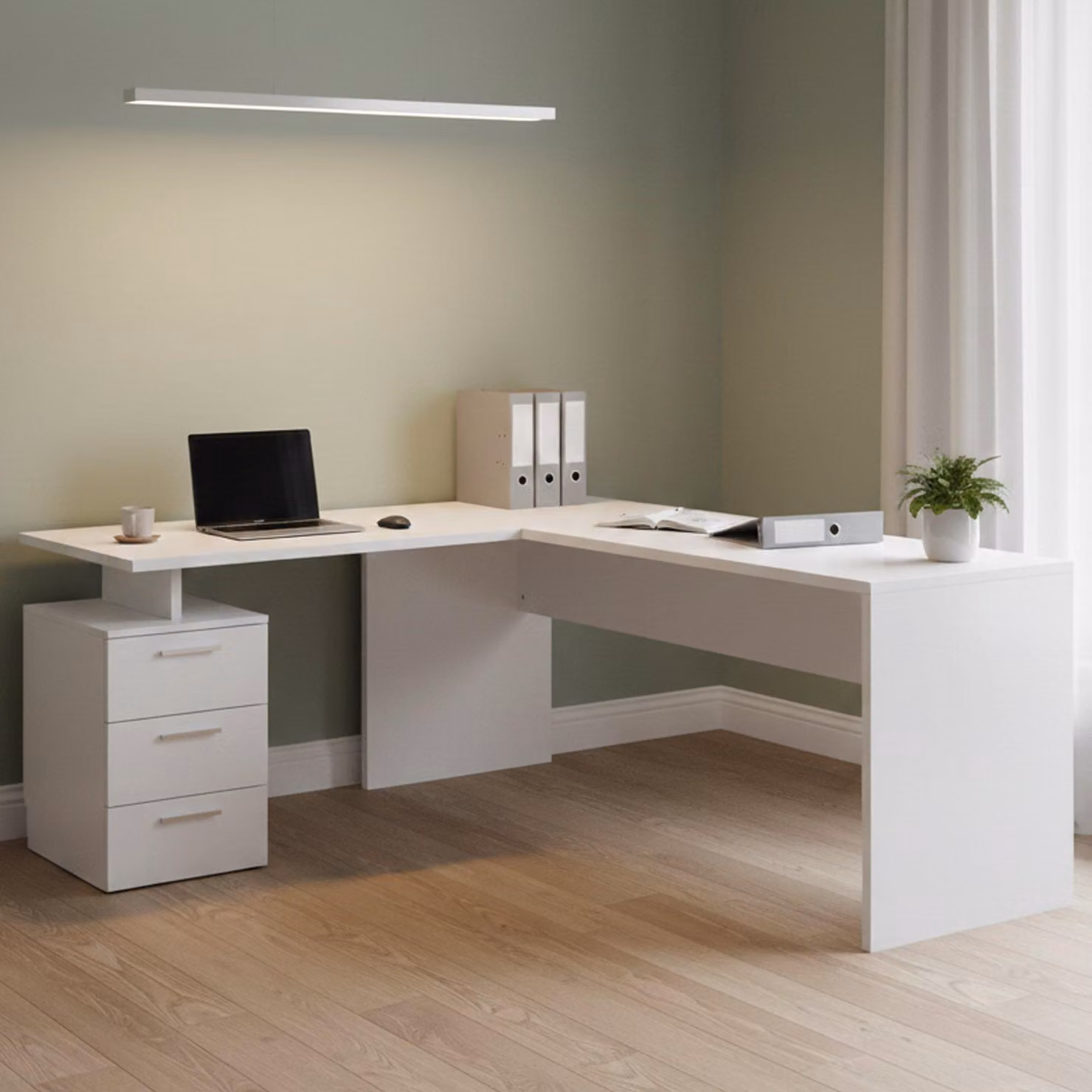 Dmora Scrivania Ascuby 60x180x75h cm Bianco Lucido, Angolare Modulabile  Italy