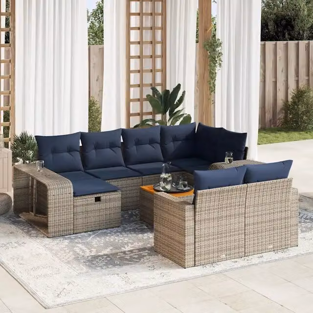 Set Divani da Giardino 11 pz con Cuscini in Polyrattan Grigio 3326085