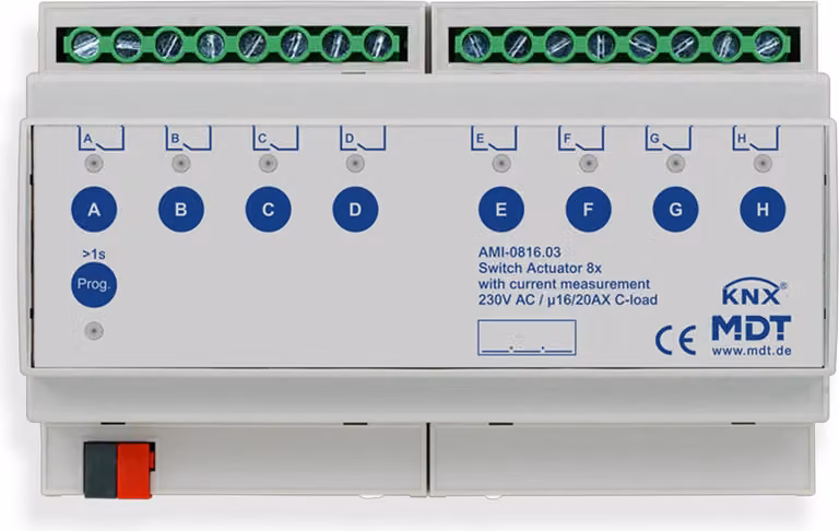 MDT Schaltaktor 8-fach, 8TE, REG, 16/20 A, 230 V AC, C-Last, 200 µF, 1 Stk.