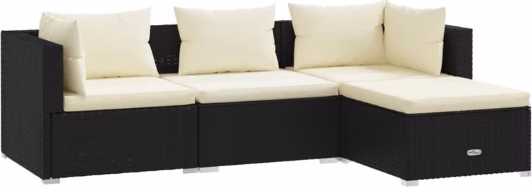 Set Divani da Giardino 4 pz con Cuscini in Polyrattan Nero