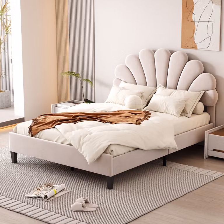 Letto imbottito Flieks con testata a forma di fiore e rete a doghe letto matrimoniale letto per bambini in velluto 140x200cm