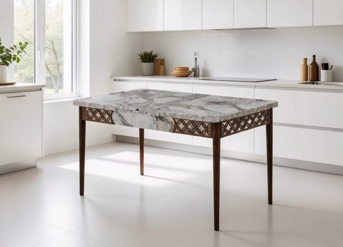 Tavolo da pranzo Sala da pranzo Grigio Moderno Marmo Legno Tavolo Rettangolare