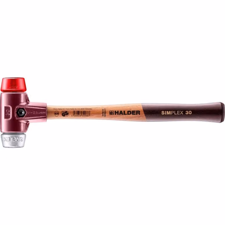 Mazza SIMPLEX soft-face con alloggiamento TE e manico in legno, Ø 30, plastica / metallo morbido