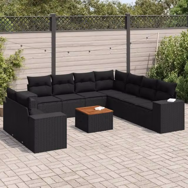 Set Divani da Giardino 10pz con Cuscini in Polyrattan Nero 3225509