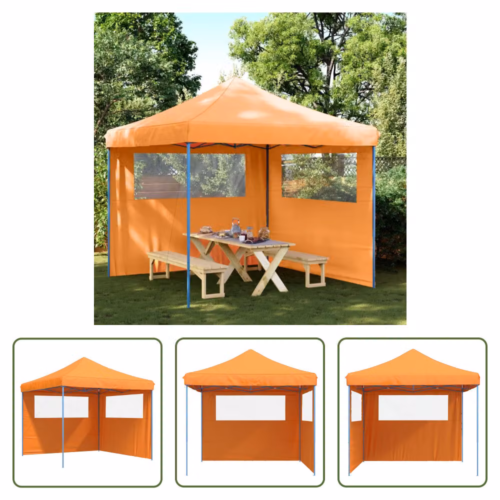 The Living Store Tenda per feste pieghevole pop-up con 2 pannelli laterali arancione