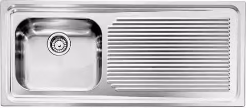Lavello Aurora con una vasca a destra e gocciolatoio in acciaio inox color argento L: 116 cm, P: 50 cm