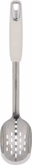 Skimmer forato KASANOVA in acciaio inox e silicone bianco, resistente al calore e non graffiante