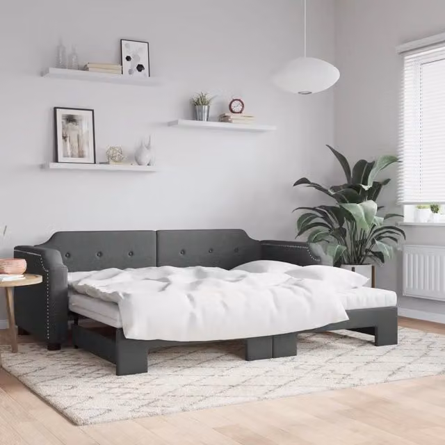 Divano Letto Estraibile vidaXL in Tessuto Grigio con Cassetto per Materasso 100x200 cm