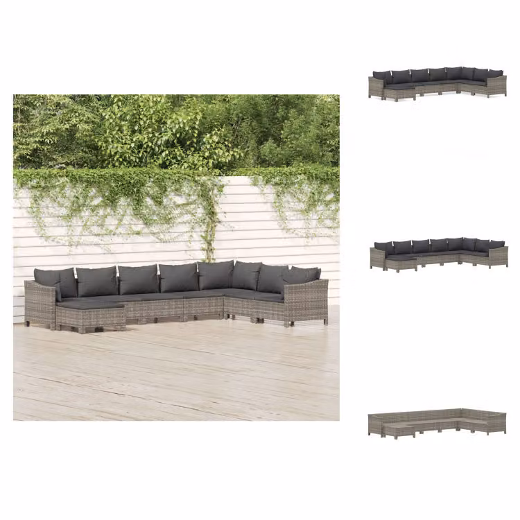 vidaXL set salotto da giardino 8 pezzi con cuscini in poly rattan grigio - Set di mobili da giardino