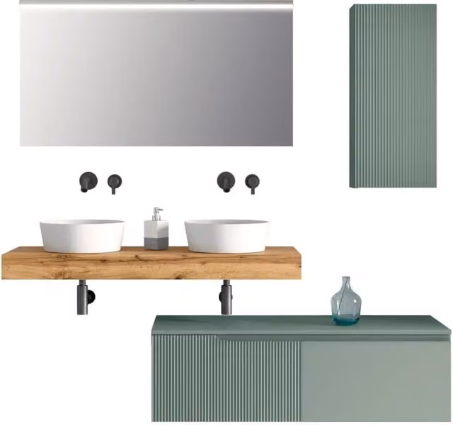 Composizione bagno con doppio lavabo Venere di AQA DESIGN, 7 pezzi, colore quercia e salvia, L: 180 cm