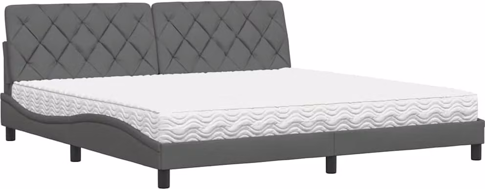 Letto con Materasso Grigio Scuro 200x200 cm in Tessuto