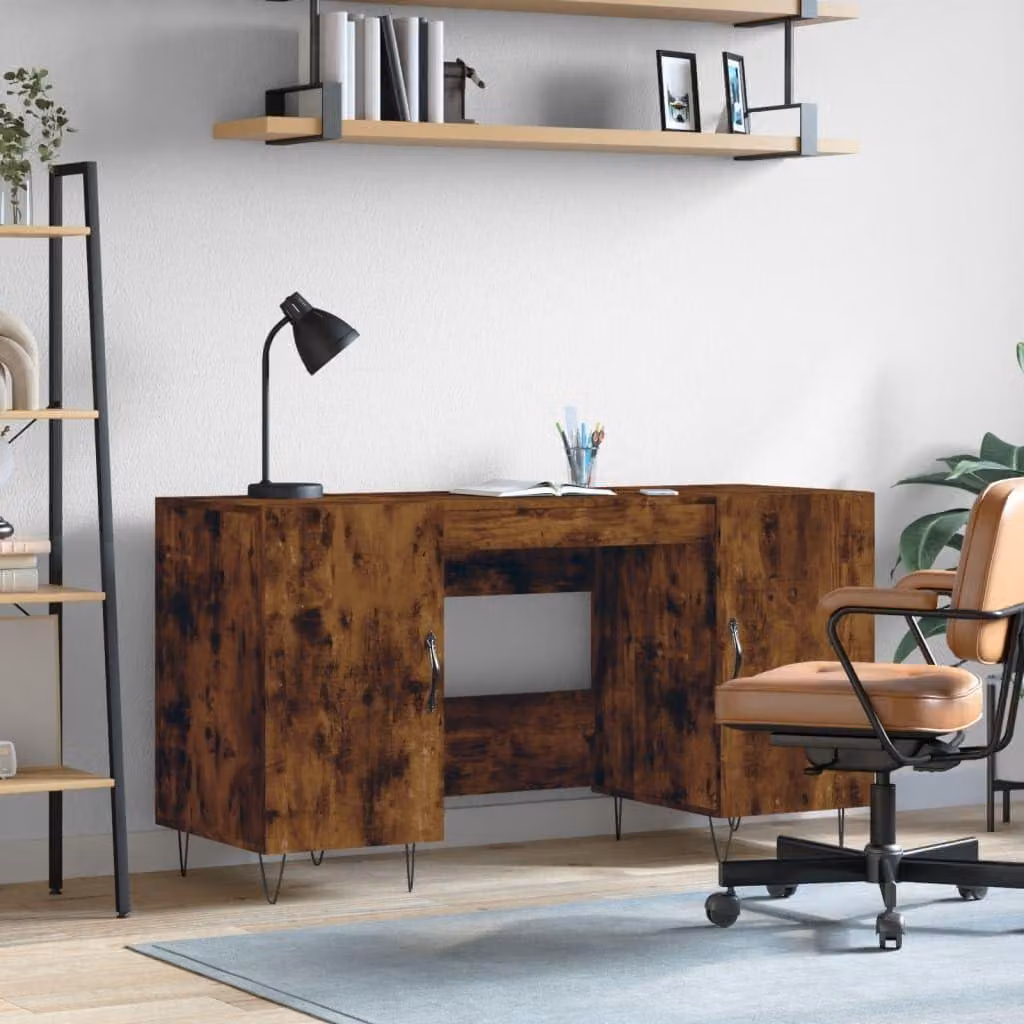 Scrivania in legno di quercia affumicato, dimensioni 140x50x75 cm