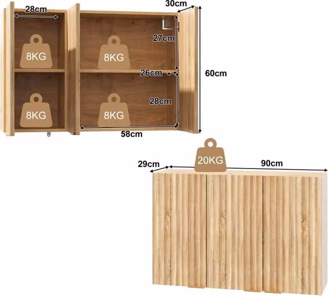 Armadio a parete multiuso Minimal con 3 ante in legno bianco e marrone L: 90 cm, P: 29 cm, H: 60 cm