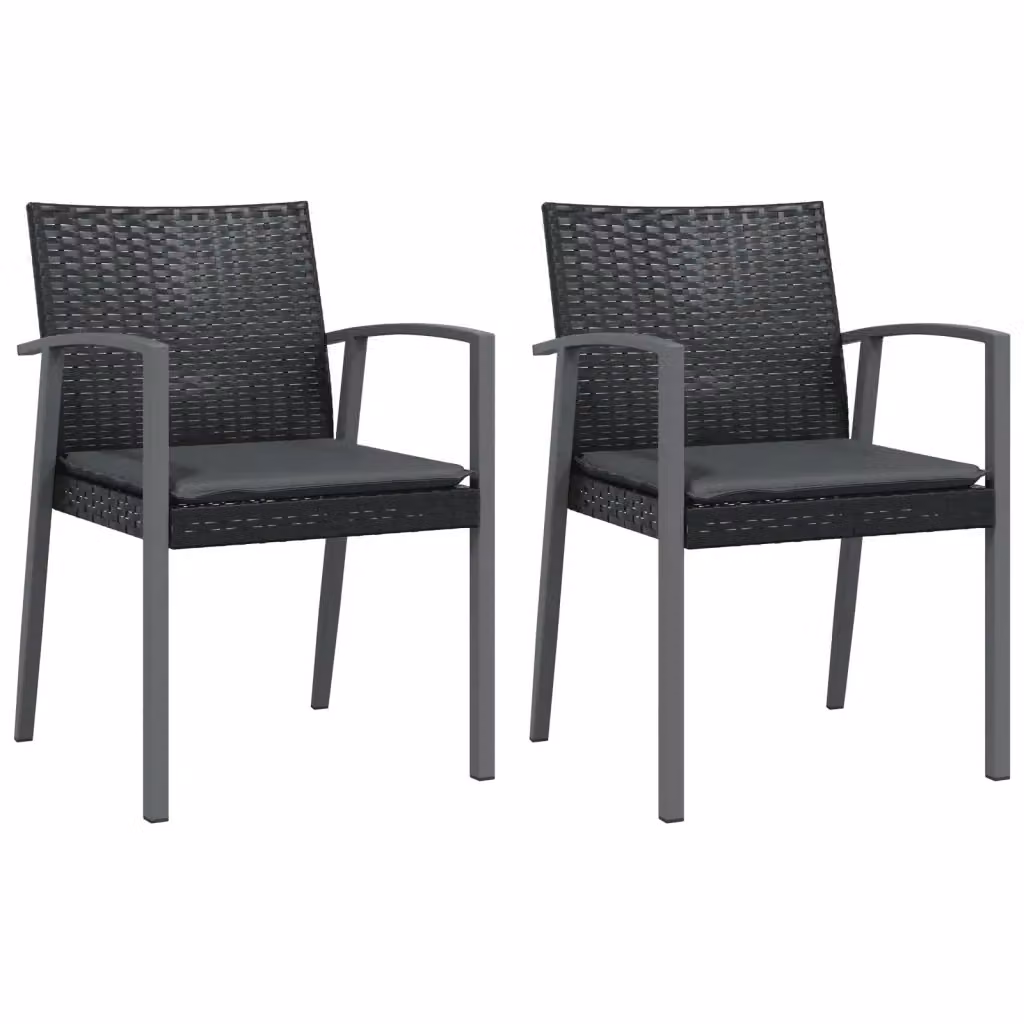 Set di 2 sedie da giardino vidaXL in polyrattan con cuscini neri e grigi, con braccioli, L: 56,5 cm, P: 57 cm, H: 83 cm – 2