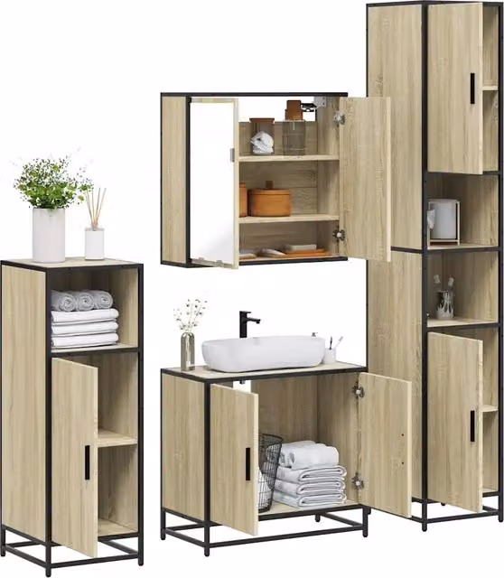 Set Mobili da Bagno 4 pz Rovere Sonoma in Legno Multistrato 3301186