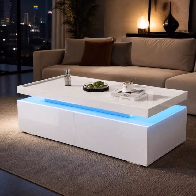 Tavolino da salotto moderno MODFU bianco lucido L/P/H: 50 x 45 x 35 cm