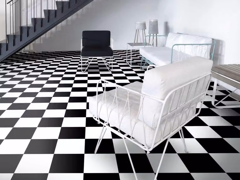 Pavimento in PVC - Motivo a quadri, nero e bianco (2m x 1m)