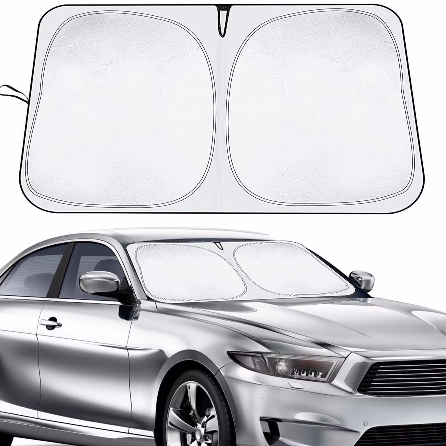 Parasole per auto, parabrezza, 140x70 cm, pieghevole, isolante, in nylon 210T, colore argento, tecnologia Titanium