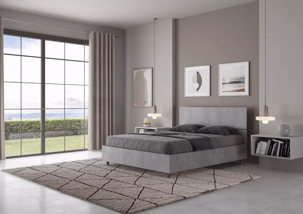 Letto Matrimoniale Francese con Contenitore e Rete a Alzata GIORDANOSHOP Grigio L/P/H: 140 x 200 x 102 cm – 2