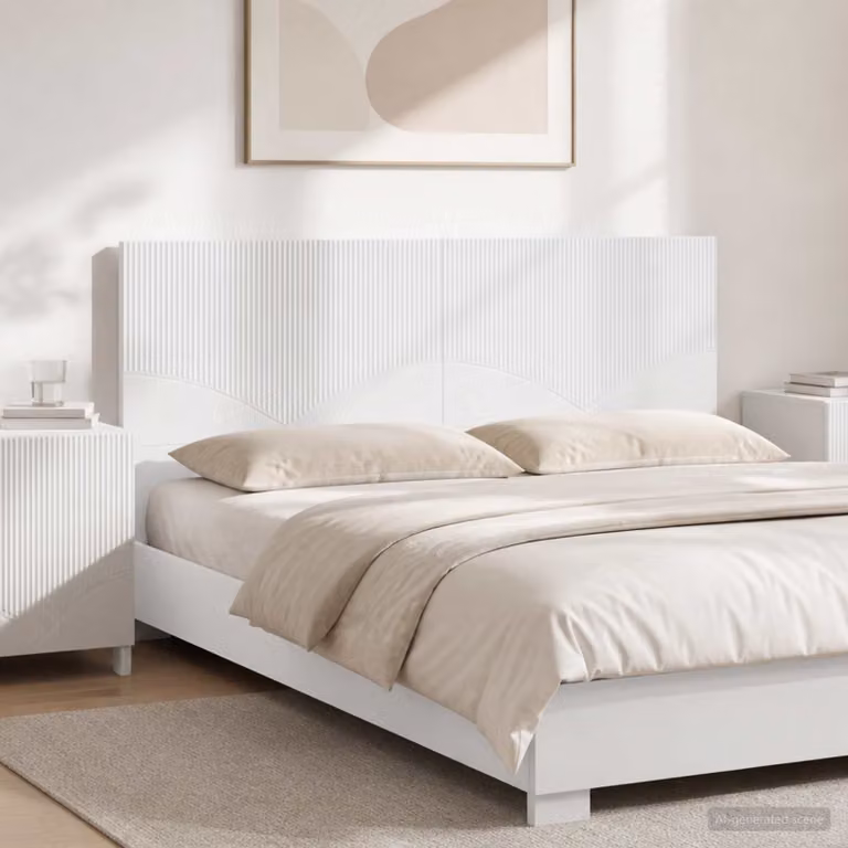 Testiera da muro vidaXL HOORN in legno ingegnerizzato bianco lucido con mensola integrata L: 200 cm, H: 50 cm, P: 3 cm