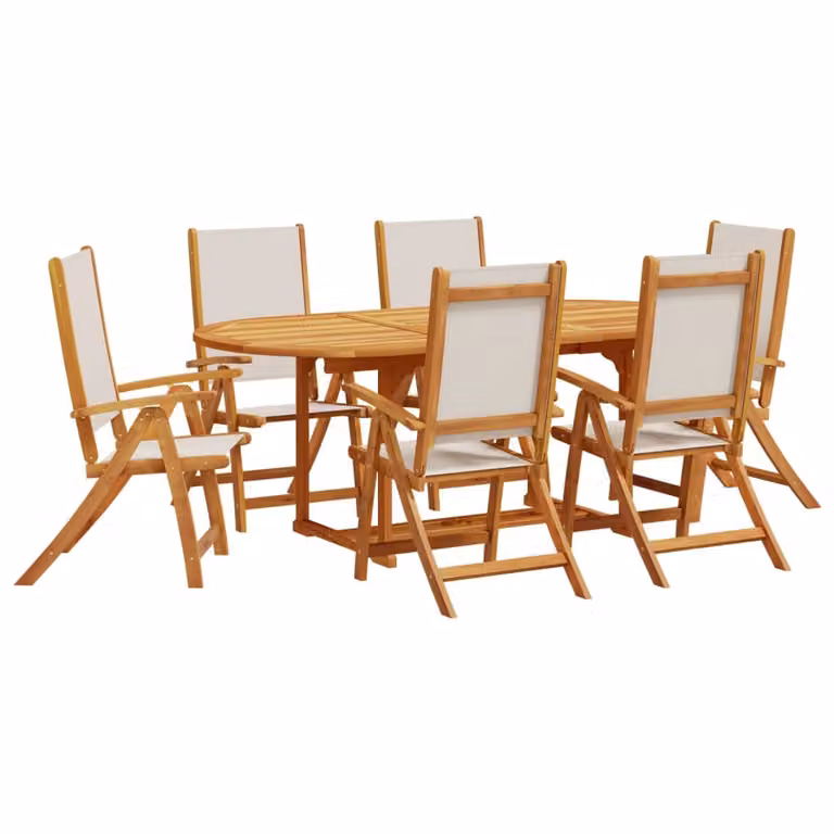 Set Pranzo da Giardino 7pz Legno Massello di Acacia e Textilene