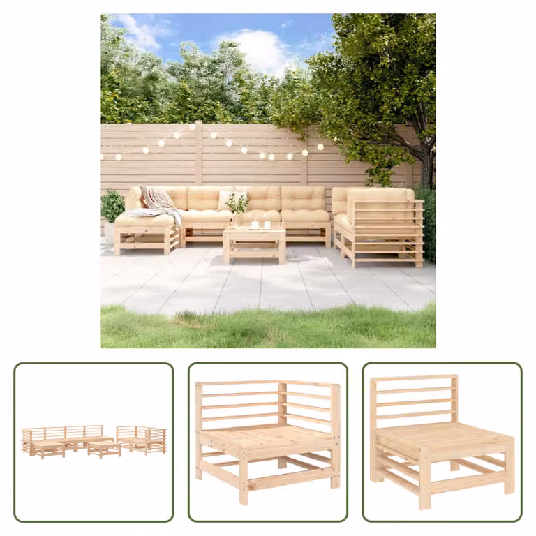 The Living Store Set da salotto da giardino in pino massiccio da 8 pezzi