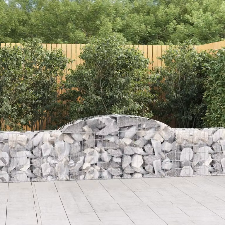 Set di 12 cesti gabbioni ad arco vidaXL in acciaio zincato grigio, L: 300 cm, P: 30 cm, H: 60/80 cm