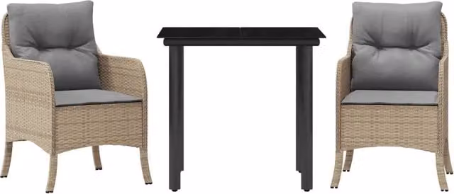 Set da Pranzo da Giardino 3 pz | Set Salotto da Giardino con Cuscini Beige in Polyrattan