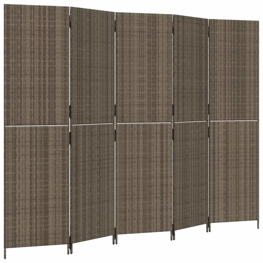 Divisorio per ambienti vidaXL a 5 pannelli in polyrattan e metallo grigio L: 245 cm, H: 180 cm – 2