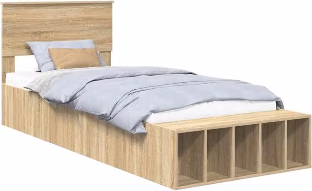 Letto singolo moderno con cassetti in legno color rovere e marrone L: 80 cm, P: 190 cm, H: 215.5 cm