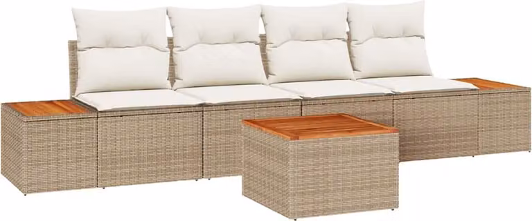 Set Divano da Giardino con cuscino 5 pcs Beige Poly Rattan