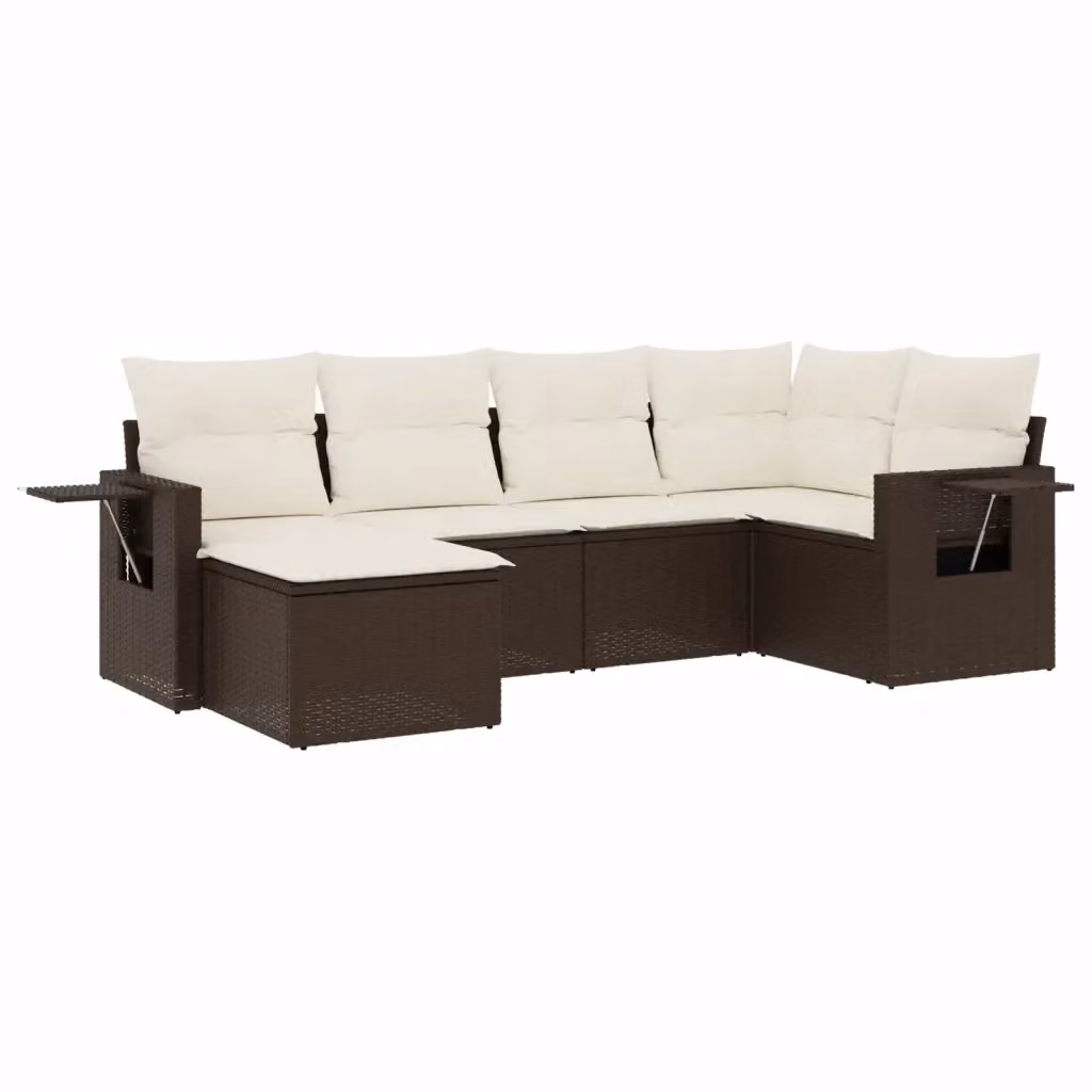 vidaXL Set Divano da Giardino a L 6 pz in Polyrattan Marrone con Cuscini Imbottiti e Tavolino – 2