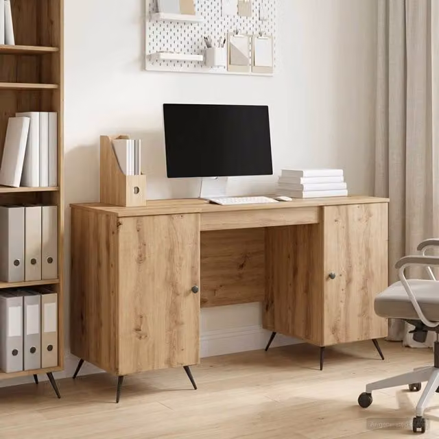 Scrivania moderna in legno color rovere vidaXL L: 142,5 cm, P: 50 cm, H: 75 cm