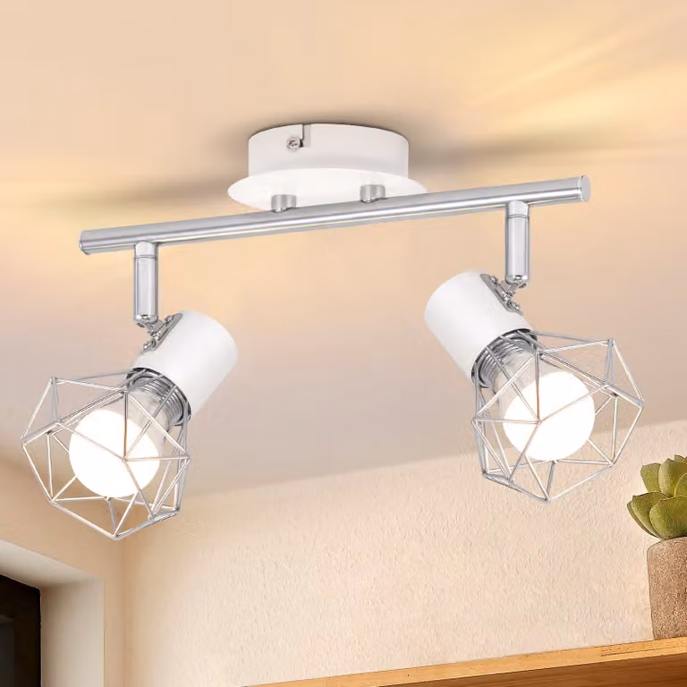 ZMH Faretto da soffitto bianco 2 fiamme E14 Vintage regolabile 350° lampada da parete in metallo con paralume quadrato per soggiorno corridoio camera