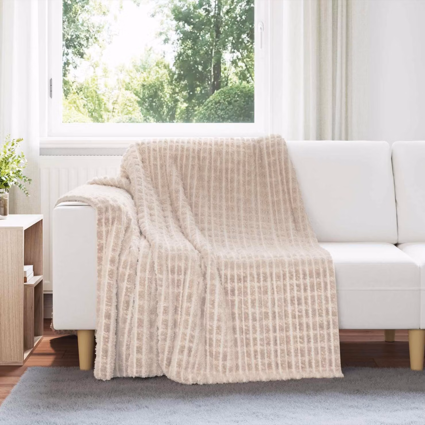 Set di 6 coperte in pile vidaXL beige L 200 cm x P 150 cm