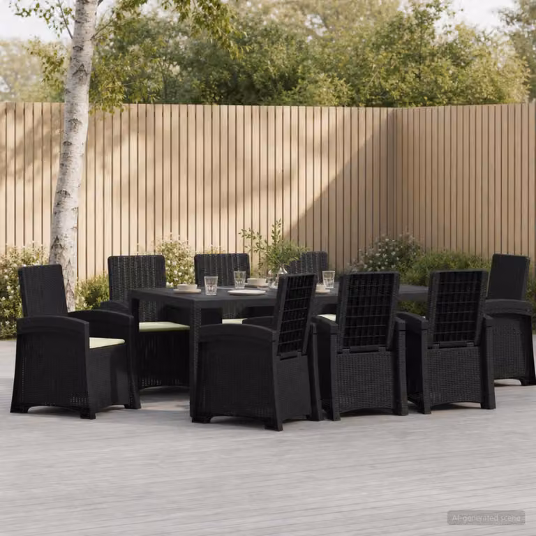 Set da pranzo per giardino e terrazzo vidaXL in rattan antracite e beige, 9 pezzi