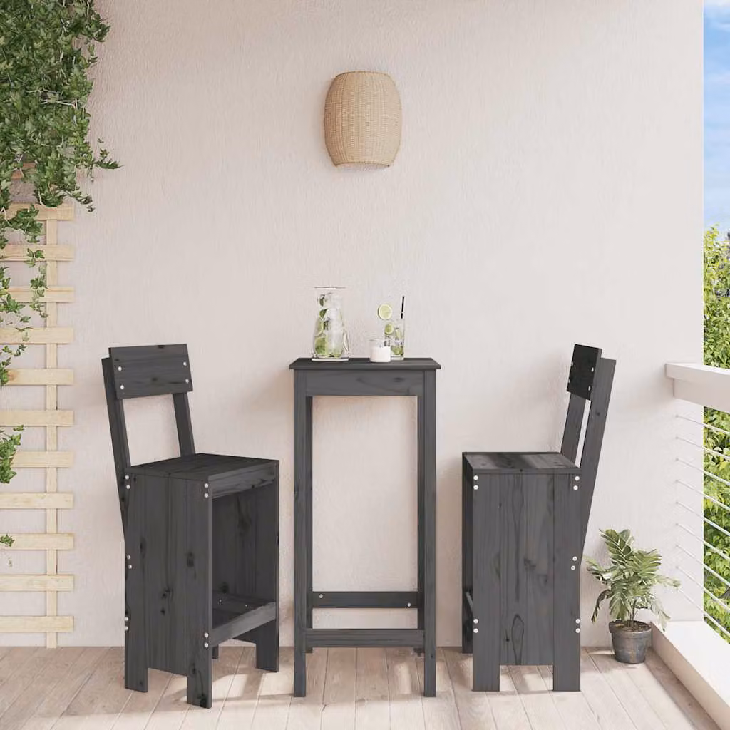 Set di 2 sgabelli da bar vidaXL in legno di pino massello grigi L/P/H: 40 x 48,5 x 115,5 cm