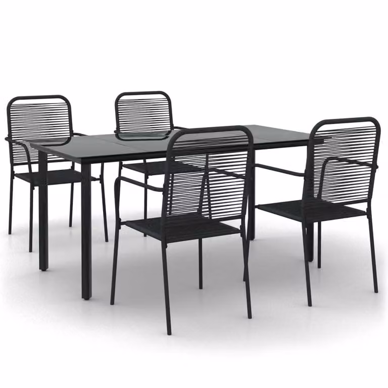 Set da Pranzo da Giardino 5 pz Nero Corda di Cotone e Acciaio