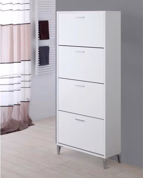 Scarpiera Salvaspazio in Legno Bianco Grigio 4 Ante Armadio 156 cm Feridras Colore: Bianco