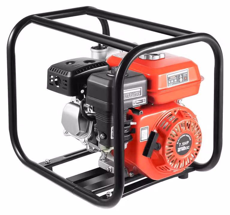 Pompa per acqua a benzina - Motopompa con attacco da 5 cm - 7,5 CV (5,6 kW) - Portata massima: 30 metri - Capacità di pompaggio: 26 m³/ora - Colore: rosso
