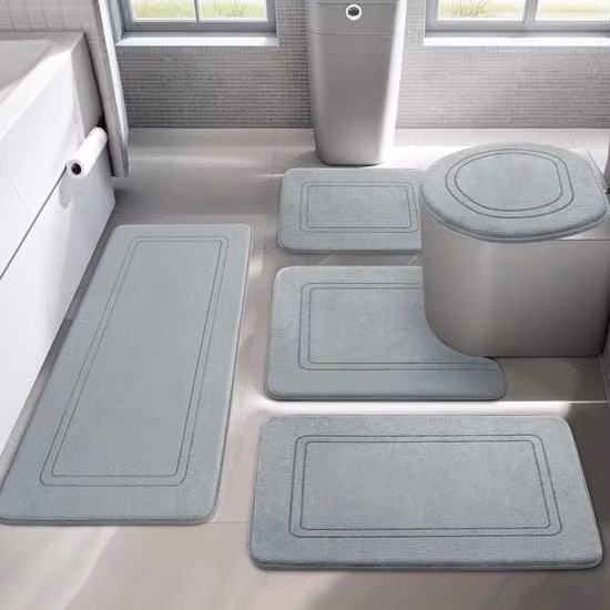 Set di tappeti da bagno 5 pezzi - Piuma da bagno morbida a schiuma di alta densità - Grigio