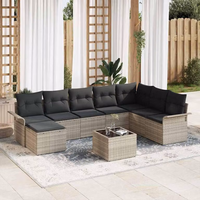 Maison Exclusive - Set Divano da Giardino con cuscino 9 pcs Grigio Poly Rattan
