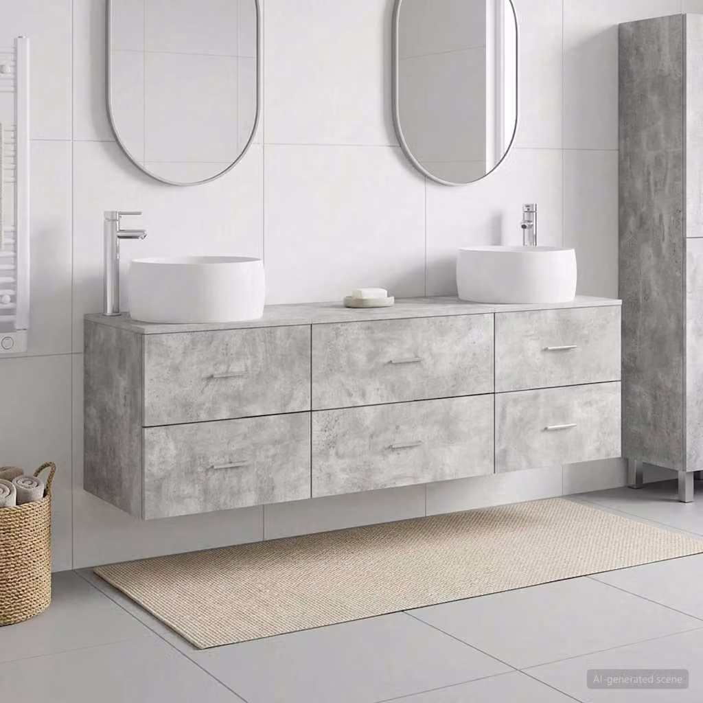 Set di mobili per il bagno moderno vidaXL in 3 pezzi Grigio con vanità e mobile laterale sospeso