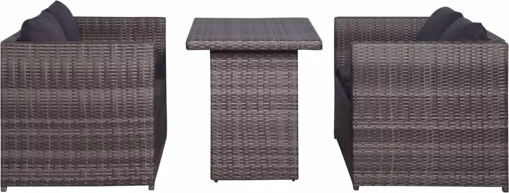 Set da Bistrot 3 pz con Cuscini in Polyrattan Grigio