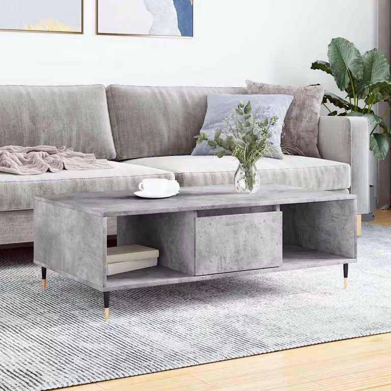 Tavolino da salotto moderno vidaXL in legno e metallo grigio cemento L: 104 cm, P: 60 cm, H: 35 cm