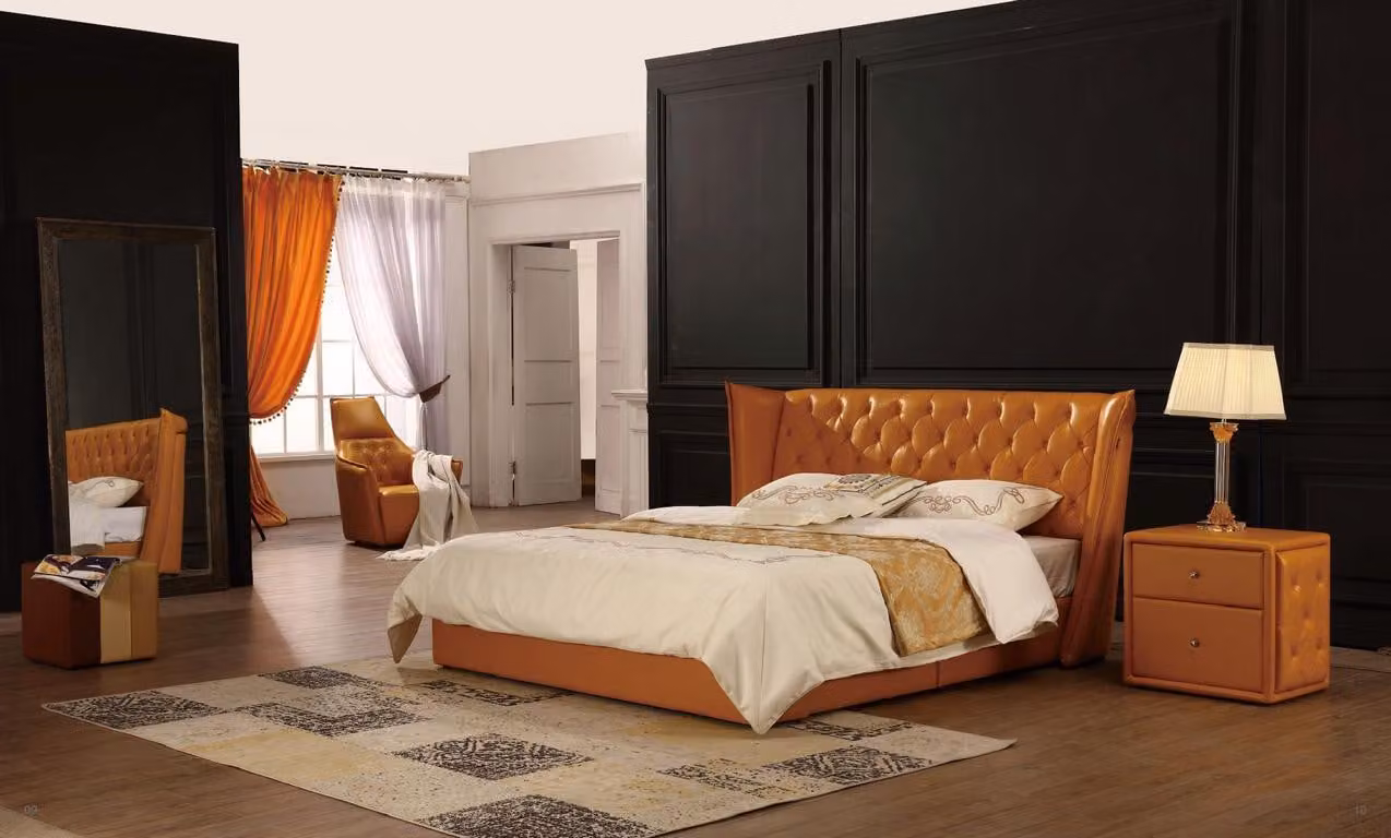 Designer Doppelbett Bett Betten Leder Chesterfield Hotel Luxus Schlafzimmer